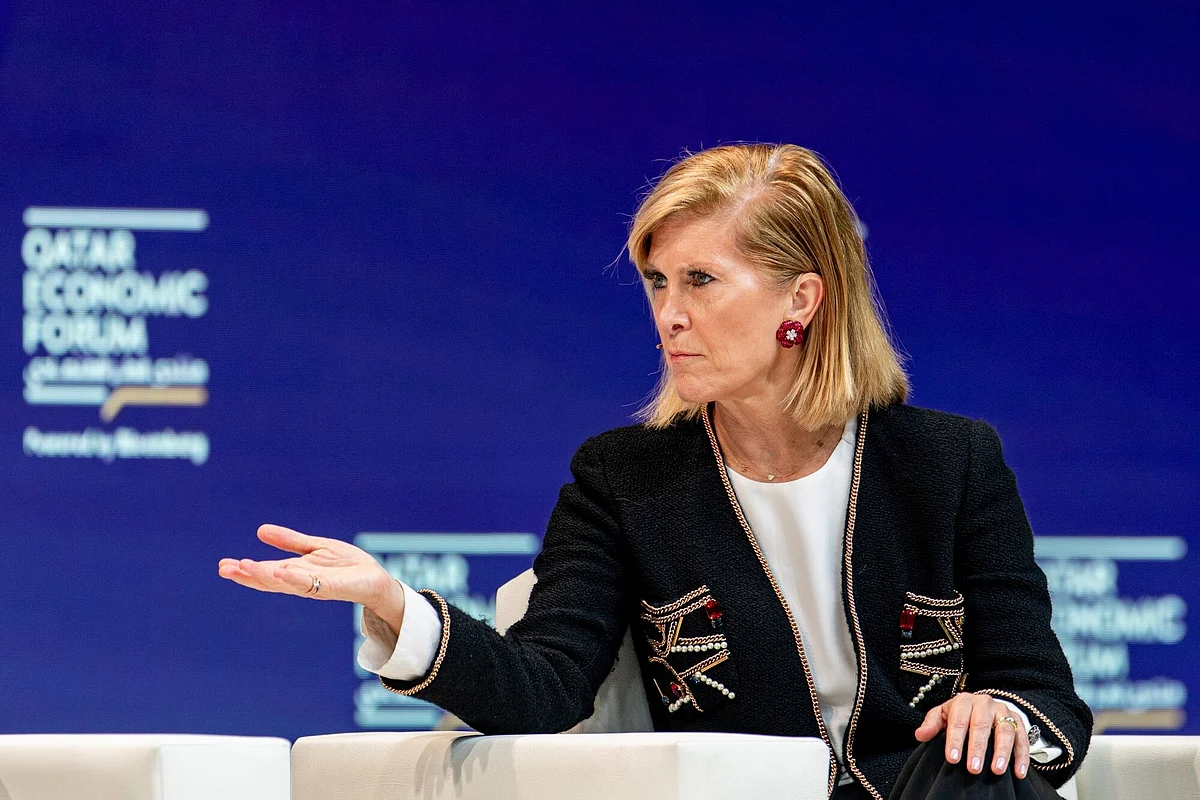 Mary Callahan Erdoes, chief executive officer of JPMorgan Chase & Co.'s asset and wealth management arm, speaks at the Qatar Economic Forum 2025.