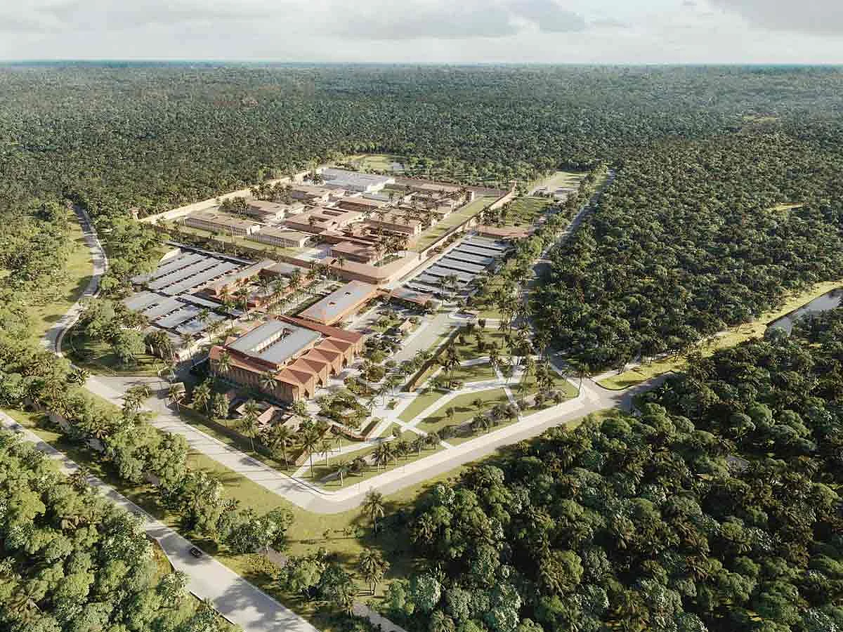 This handout released in May 2025 by the French Ministry of Justice shows a 3D visual of the future prison to be built in Saint-Laurent-du-Maroni, French Guiana. 