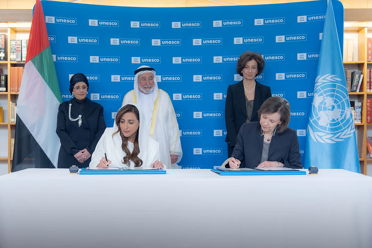 The signing took place Wednesday morning at the UNESCO headquarters in Paris.