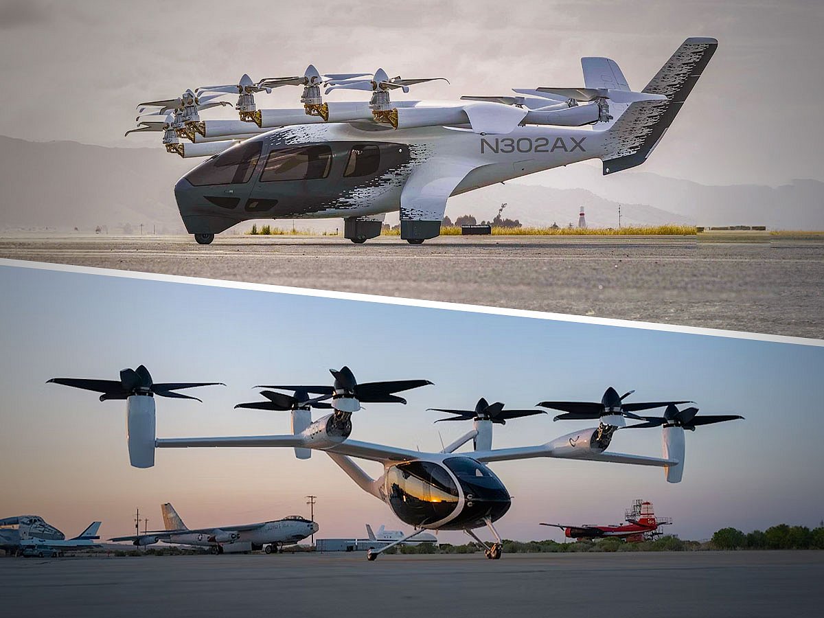 Archer Midnight eVTOL aircraft (above) and Joby Aviation aircraft.