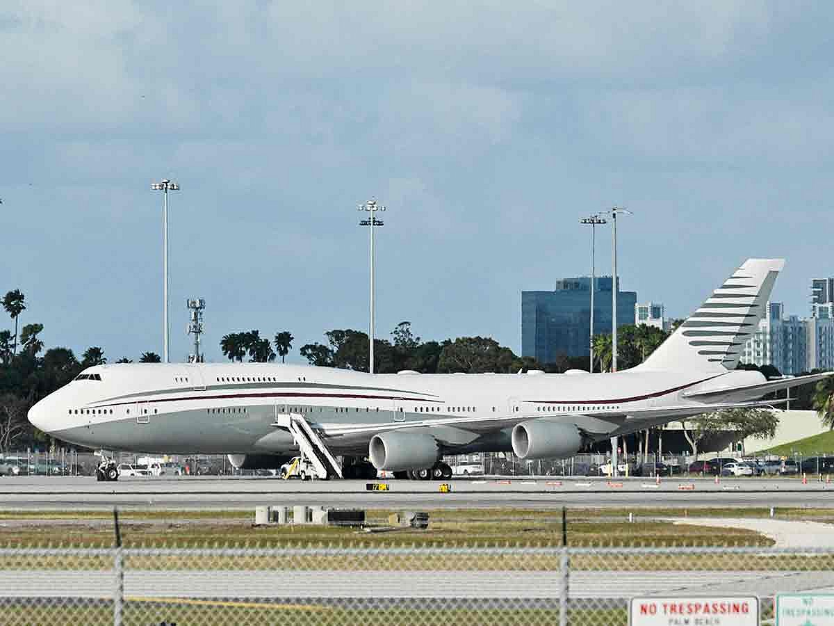 In this February 15, 2025 a Qatari Boeing 747 sits on the tarmac of Palm Beach International airport after US President Donald Trump toured the aircraft. US Defence Secretary Pete Hegseth has accepted the Boeing 747 that Qatar offered to President Trump for use as Air Force One, the Pentagon said Wednesday.