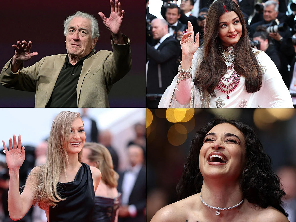 Clockwise from top left: US actor Robert De Niro, Bollywood actress Aishwarya Rai Bachchan, French-Algerian singer, actress and member of the Cinefondation jury Camelia Jordana and US model Bella Hadid during the  78th edition of the Cannes Film Festival in Cannes, southern France. The 2025 Cannes Film Festival brings global cinema's finest to the French Riviera, showcasing premieres, red-carpet glamour, and star-studded events. Celebrating its 78th edition, the festival honours excellence in filmmaking and international storytelling. 