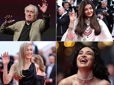 Clockwise from top left: US actor Robert De Niro, Bollywood actress Aishwarya Rai Bachchan, French-Algerian singer, actress and member of the Cinefondation jury Camelia Jordana and US model Bella Hadid during the  78th edition of the Cannes Film Festival in Cannes, southern France. The 2025 Cannes Film Festival brings global cinema's finest to the French Riviera, showcasing premieres, red-carpet glamour, and star-studded events. Celebrating its 78th edition, the festival honours excellence in filmmaking and international storytelling. 