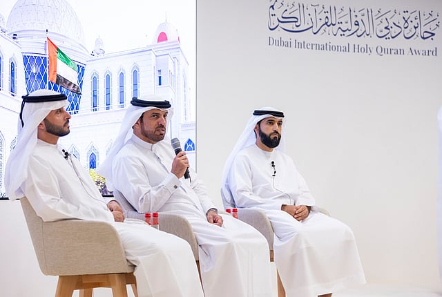 Ahmed Darwish Al Muhairi (centre) announces the details of the 28th edition of DIHQA. 