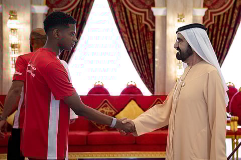His Highness Sheikh Mohammed bin Rashid Al Maktoum, Vice President, Prime Minister, and Ruler of Dubai, received Shabab Al Ahli football team at Zabeel Palace in recognition of their outstanding performance during the 2024-2025 sports season, in which they secured four titles. 