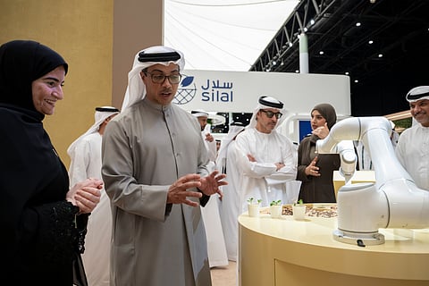 Sheikh Mansour bin Zayed Al Nahyan, Vice President, Deputy Prime Minister, and Chairman of the Presidential Court, and Sheikh Hazza bin Zayed Al Nahyan, Ruler's Representative in Al Ain Region, inaugurated the first edition of the Emirates Agriculture Conference and Exhibition in Al Ain.