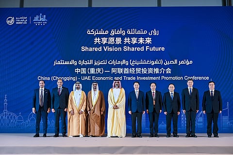 Shaikh Ammar Bin Humaid Al Nuaimi, Crown Prince of Ajman and Chairman of Ajman Executive Council, Hussain Bin Ibrahim Al Hammadi, UAE Ambassador to the People's Republic of China, and Imran Khan, President of City University Ajman, during the official visit to the People’s Republic of China
