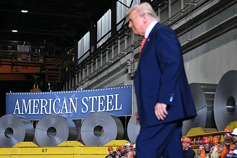 US President Donald Trump arrives to speak during a visit to US Steel - Irvin Works in West Mifflin, Pennsylvania, May 30, 2025, to mark the ‘partnership’ between Nippon Steel and US Steel.