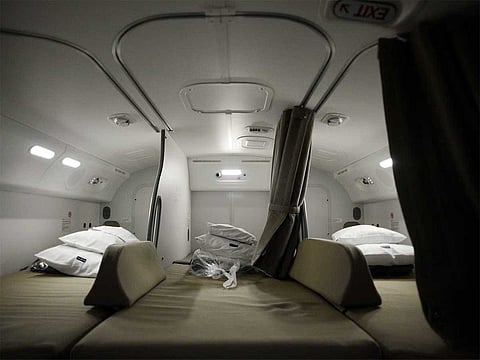 The crew rest area on a Boeing 787 Dreamliner. 