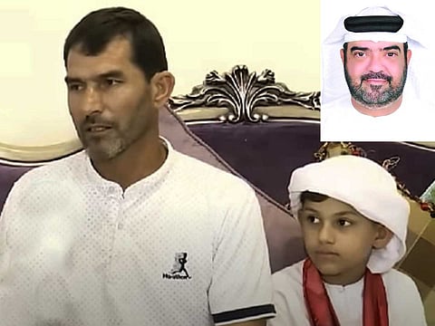 Zayed with his father and inset photo of Umm Al Quwain Federal Primary Court Judge, Counselor Humaid Shaheen Al Ali