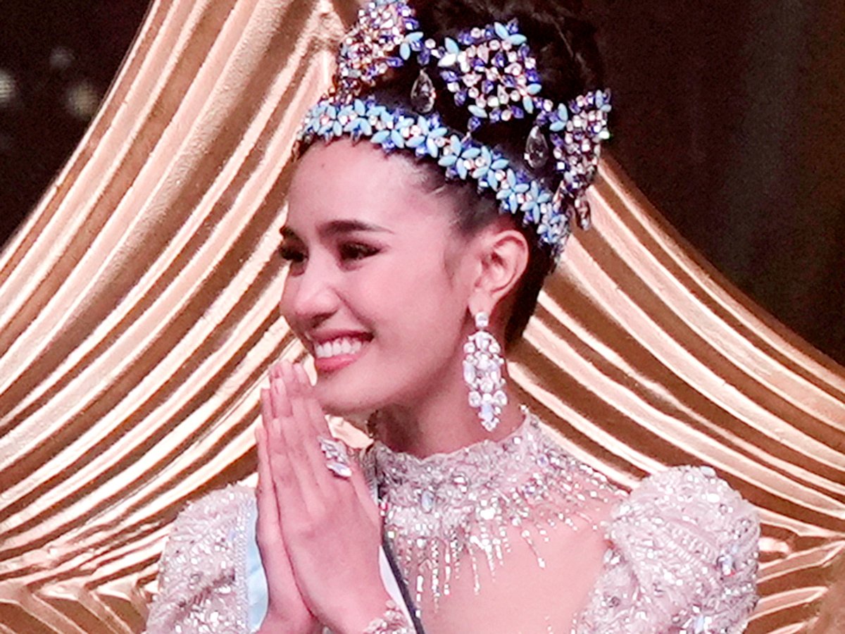 Opal Suchata Chuangsri of Thailand smiles after she was crowned Miss World in Hyderabad, India, Saturday, May 31, 2025. 