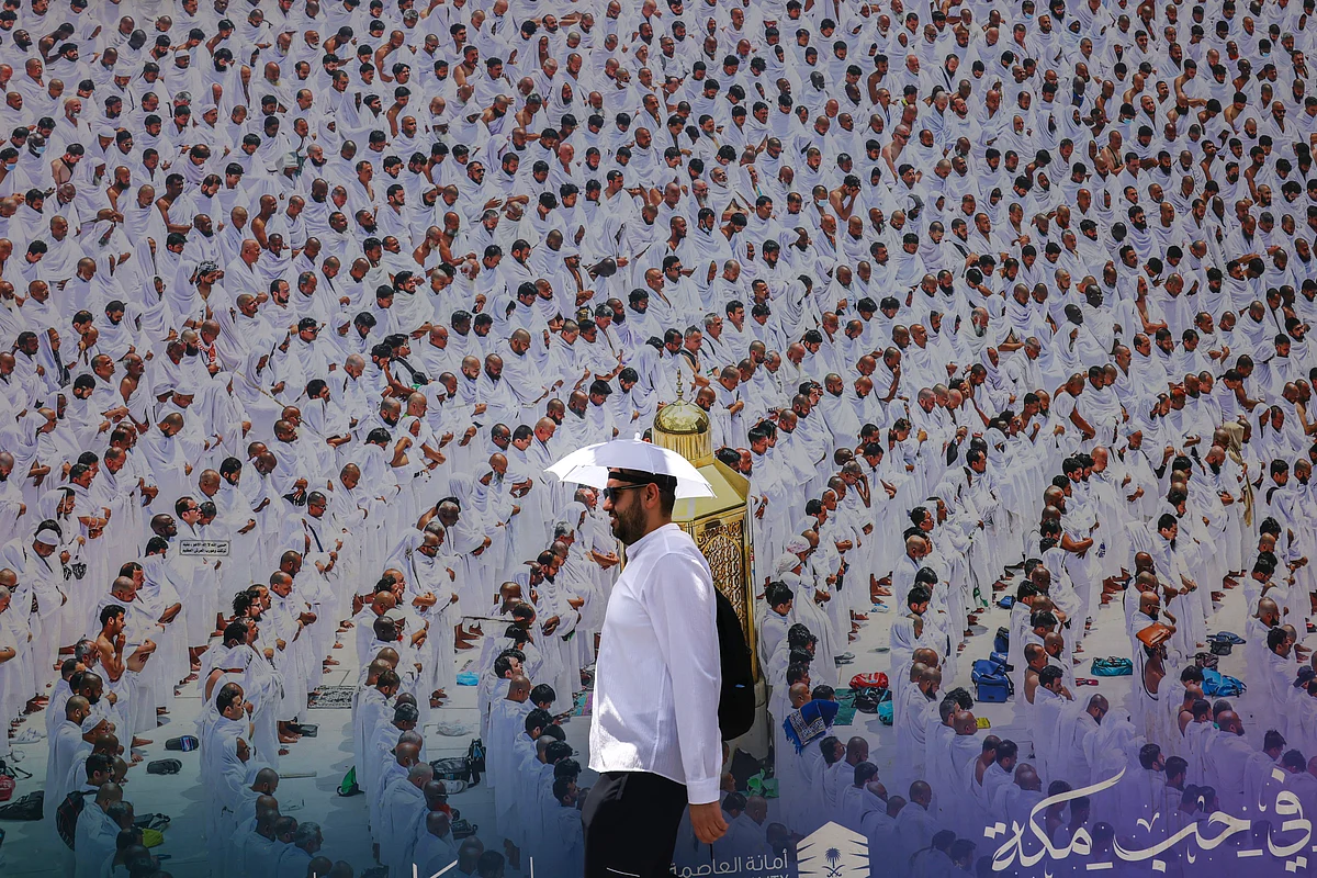 A worshipper walks on the streets in Mecca during the Hajj pilgrimage on June 2, 2025.