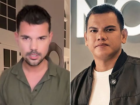 Hollywood actor Taylor Lautner (L) and Lautner impersonator Cristopher Diwata