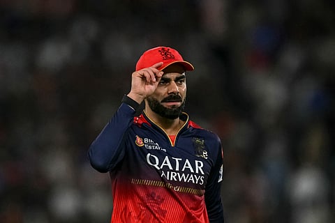 Royal Challengers Bengaluru's Virat Kohli gestures during the Indian Premier League (IPL) Twenty20 final cricket match between Royal Challengers Bengaluru and Punjab Kings at the Narendra Modi Stadium in Ahmedabad on June 3, 2025.
