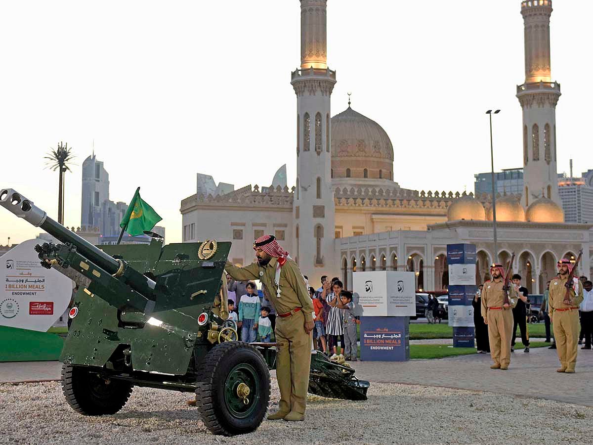 Dubai Police officials at the ceremonial cannon firing for Eid Al Adha. The 901 service received not only phone calls but also 919 emails and 144 live chats via the Dubai Police website.