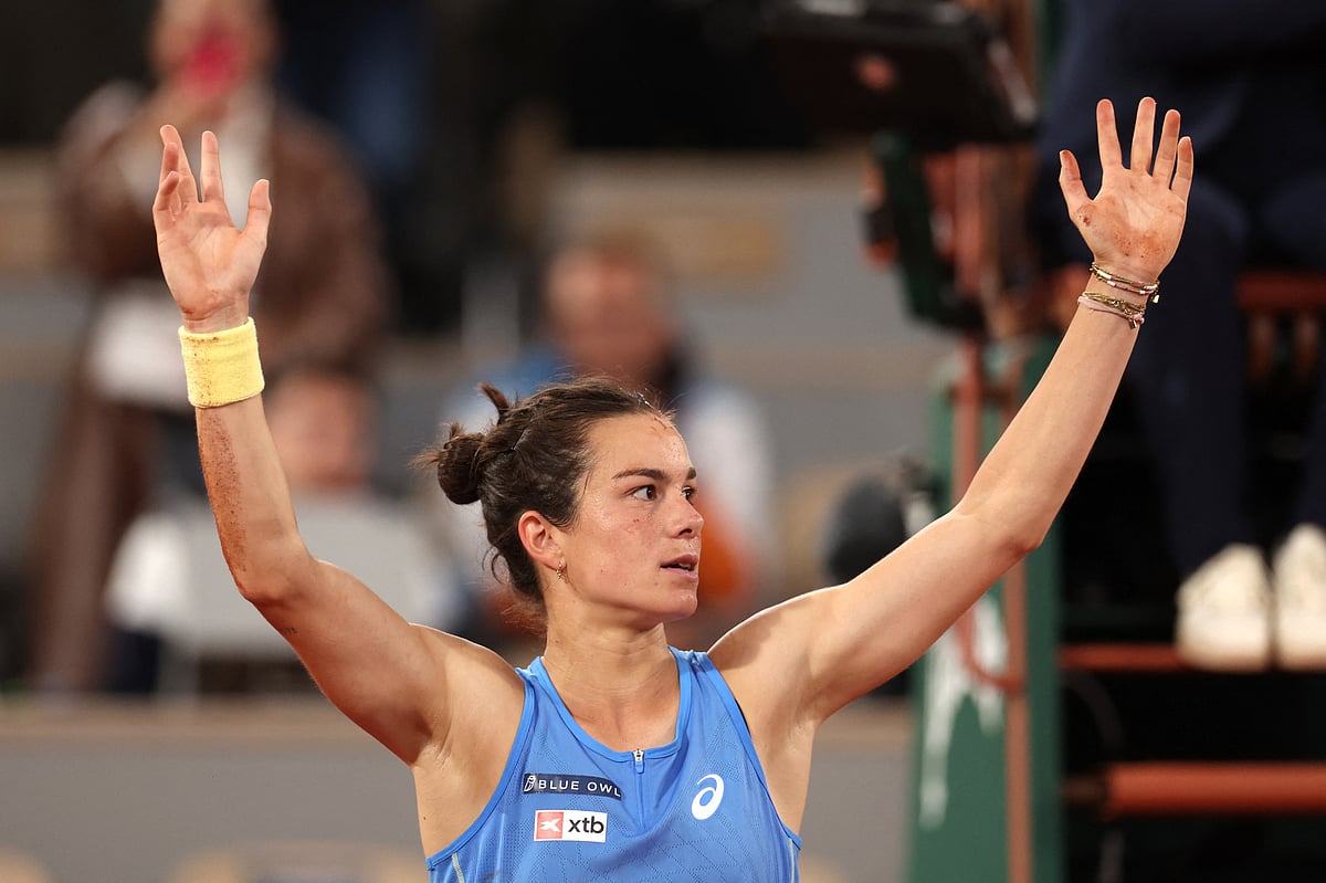 France's Lois Boisson celebrates after winning against Russia's Mirra Andreeva at the end of their women's singles quarter-final match on day 11 of the French Open tennis tournament on Court Philippe-Chatrier at the Roland-Garros Complex in Paris on June 4.