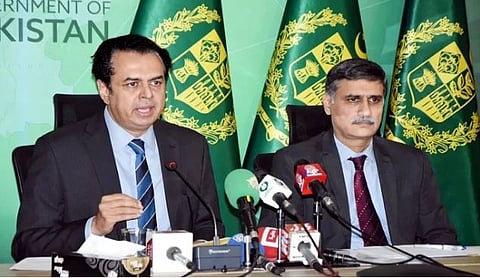Pakistan’s Minister of State for Interior Talal Chaudhry and NCCIA Director General Dr Waqaruddin Syed during the press conference 