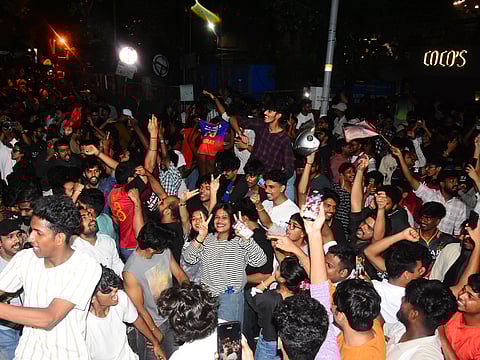 Royal Challengers Bengaluru (RCB) supporters celebrate their team’s victory in the TATA Indian Premier League (IPL) 2025 final match against Punjab Kings, in Bengaluru on Tuesday, June 3, 2025.