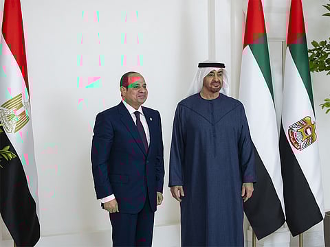 UAE President His Highness Sheikh Mohamed bin Zayed Al Nahyan with His Excellency Abdel Fattah Al Sissi, President of the Arab Republic of Egypt.