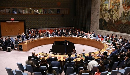 A UN Security Council meeting.