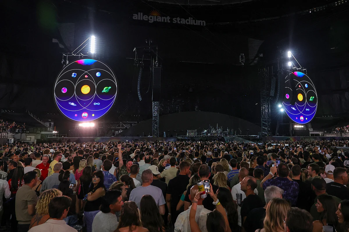 Fans wait for Coldplay to take the stage on a stop of the band's Music of the Spheres world tour at Allegiant Stadium on June 06, 2025 in Las Vegas, Nevada.