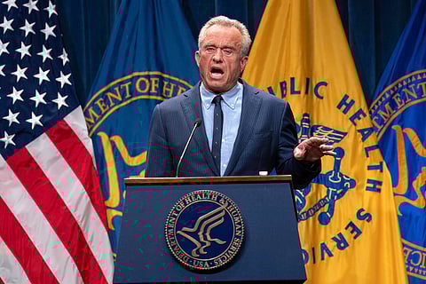 Health and Human Services Secretary Robert F. Kennedy Jr. speaks during a news conference on the Autism report by the CDC at the Hubert Humphrey Building Auditorium in Washington, April 16, 2025.