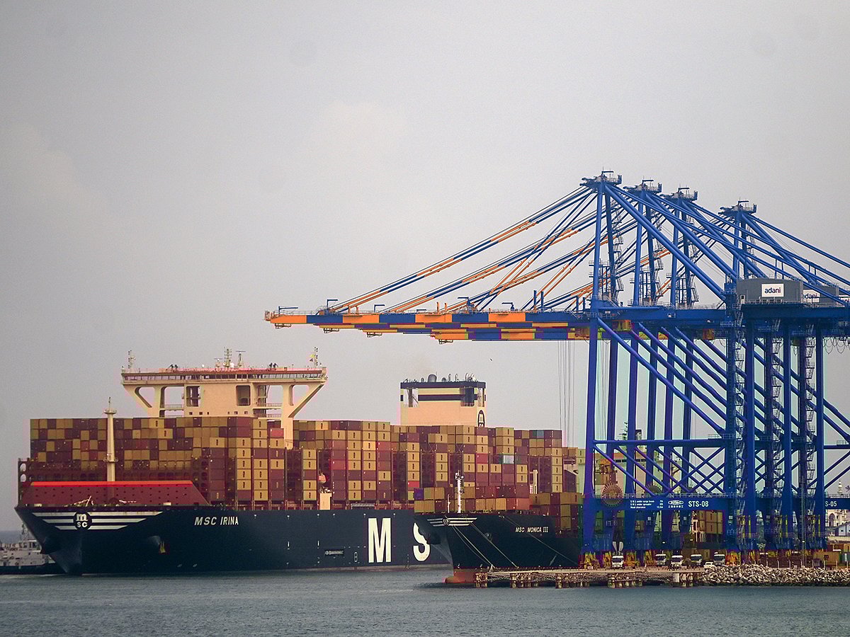Vizhinjam: The world’s largest container ship, MSC IRINA, docks at the Adani-operated Vizhinjam International Seaport in Kerala, Monday, June 09, 2025. 