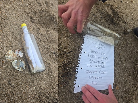 The ashes and note found by Kelly Sheridan