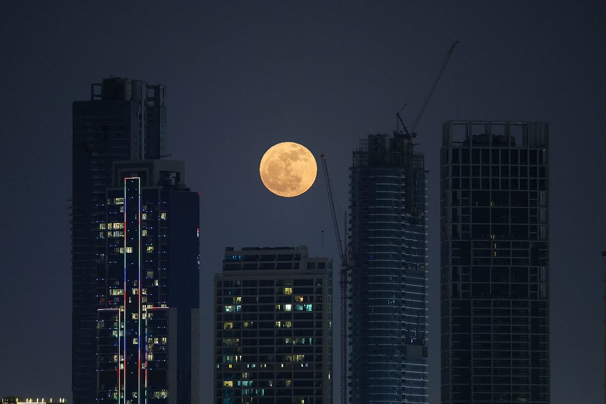 Strawberry Moon as seen from Palm Jumeirah in Dubai on Wednesday.