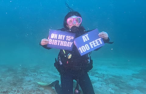 Tisya Panigrahi during the milestone diving session on her 15th birthday, June 8, which was also World Ocean Day 
