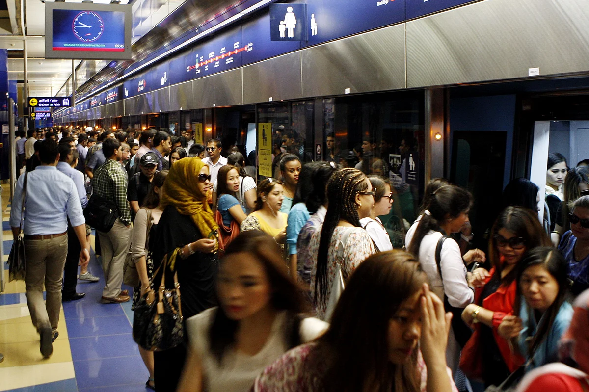 Commuters inside Dubai Metro