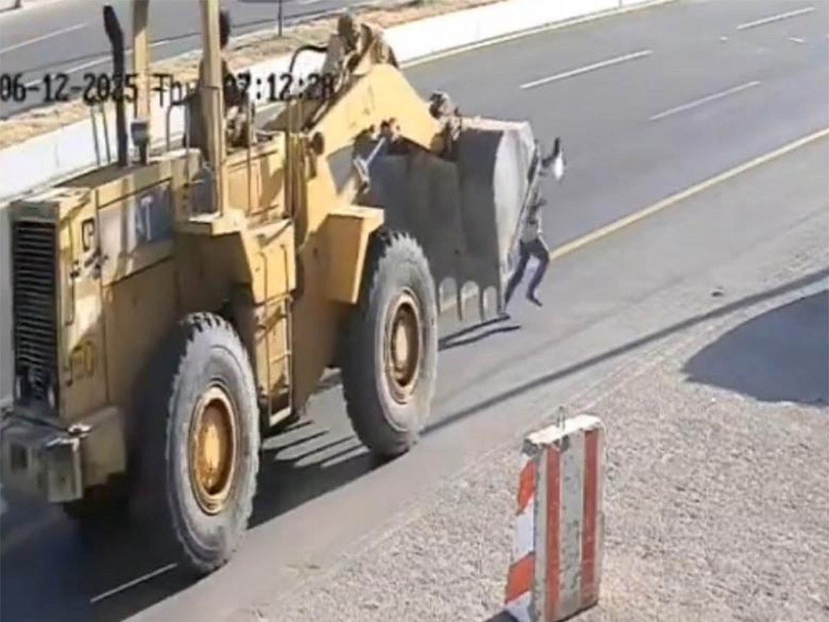 Person Getting Run Over Saudi Arabia: Man run over by bulldozer walks away unharmed in viral video