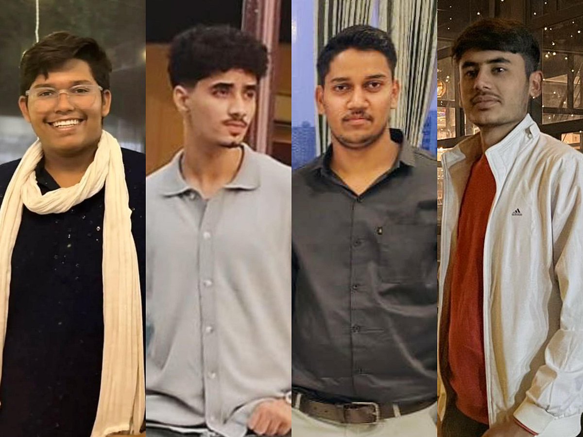 (From left to right) MBBS students Rakesh Diyora, Manav Bhadu, Aaryan Rajput, and Jaiprakash Choudhary were killed when a Boeing 787 aircraft crashed into the Atulyam hostel complex during lunch hour.