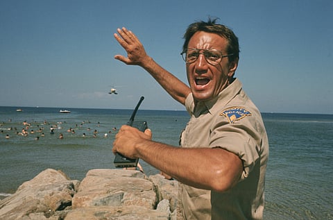 This image released by Peacock shows Roy Scheider in a scene from "Jaws." (Peacock/Universal Pictures via AP)