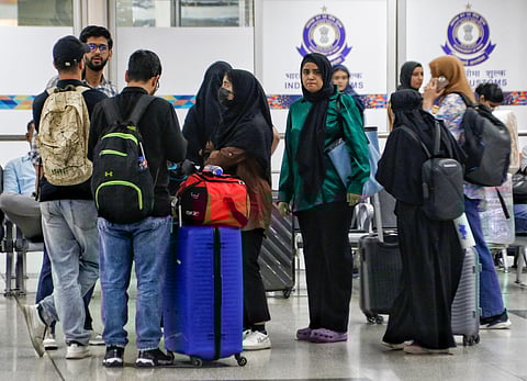 Indian students evacuated from Iran under Operation Sindhu arrive at Terminal 3 of the Indira Gandhi International Airport in New Delhi, on Thursday, June 19, 2025.