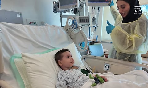 Three-year-old Hatim Awad was injured in an airstrike that hit his neighbourhood in Gaza.