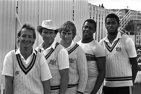 The five Gloucestershire cricketers from left: Jeremy Lloyds, Brian Davidson, Kevin Curran, David