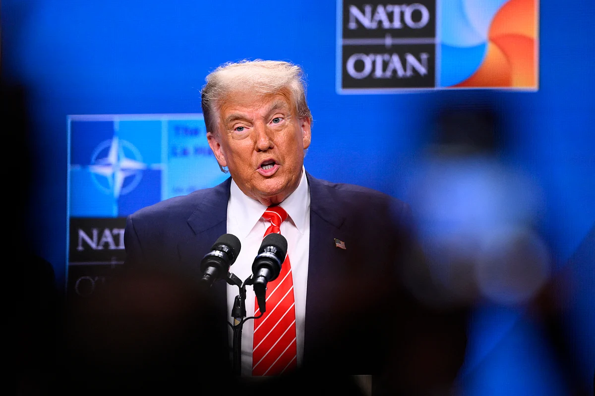 US President Donald Trump speaks at a press conference during the North Atlantic Treaty Organization (NATO) summit in The Hague on June 25, 2025.