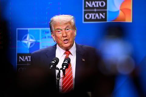 US President Donald Trump speaks at a press conference during the North Atlantic Treaty Organization (NATO) summit in The Hague on June 25, 2025.