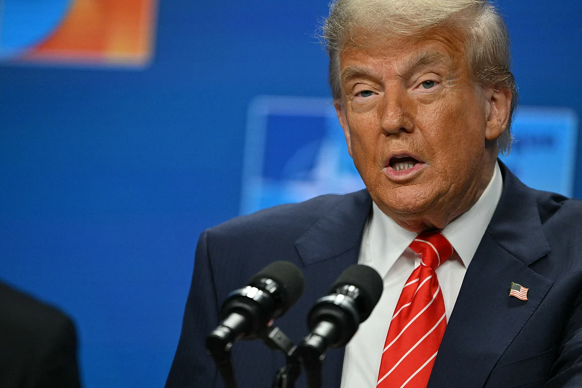 US President Donald Trump addresses a press conference during a North Atlantic Treaty Organization (NATO) Heads of State and Government summit in The Hague on June 25, 2025.