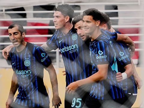 Inter Milan's Alessandro Bastoni celebrates his team's second goal during the Club World Cup Group E soccer match between Inter Milan and River Plate in Seattle.