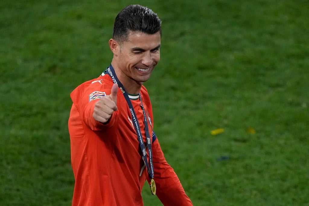 Portugal's Cristiano Ronaldo celebrates after winning the Nations League championship at Allianz Arena in Munich last month.