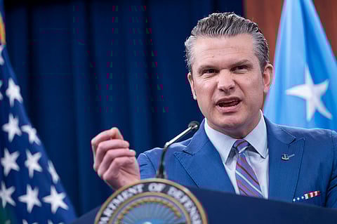 Defence Secretary Pete Hegseth speaks during a news conference at the Pentagon, on June 26, 2025 in Washington.  