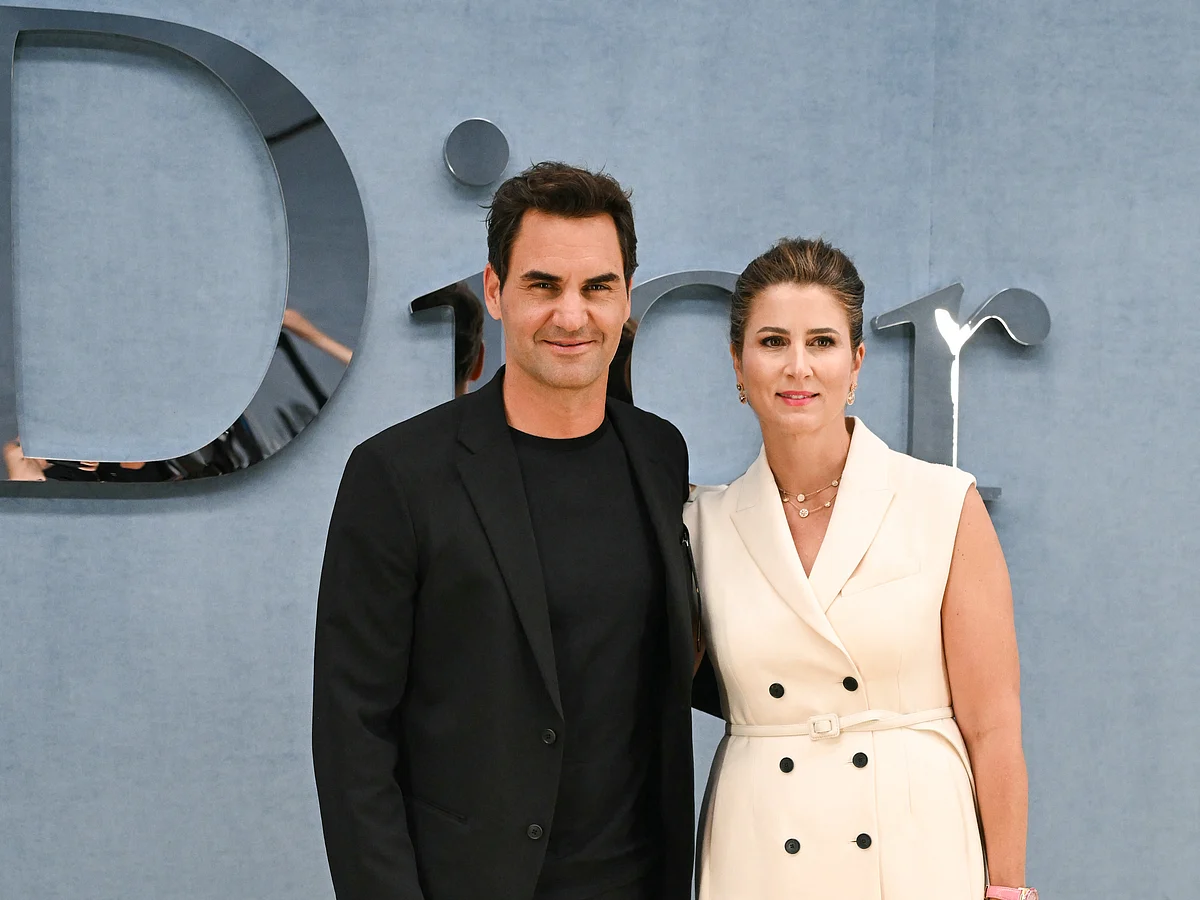 Swiss tennis player Roger Federer  and his wife Mirka Federer arrive for Dior Homme's Menswear Ready-to-wear Spring-Summer 2026 collection fashion show as part of the Paris Fashion Week in Paris, on June 27, 2025.