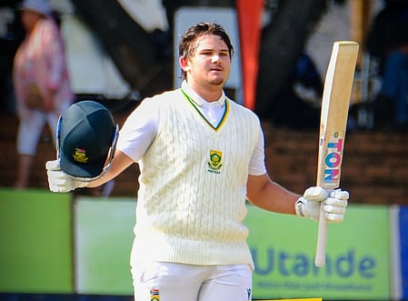 Lhuan-dre Pretorius becomes youngest South African batter to score Test century on debut against Zimbabwe at the Queens Sports Club in Bulawayo on June 28, 2025. 