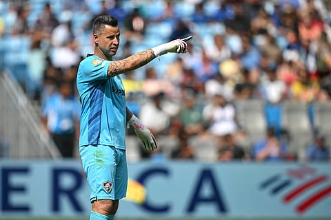 Fluminense's Brazilian goalkeeper Fabio gestures during the FIFA Club World Cup 2025 round of 16 football match between Italy's Inter Milan and Brazil's Fluminense at the Bank of America Stadium in Charlotte on June 30, 2025.