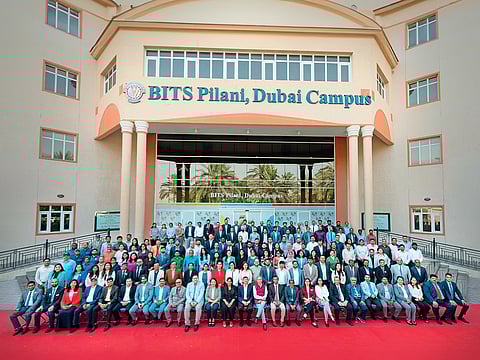 Prof. Souri Banerjee, Director, BITS Pilani, Dubai Campus, seen with faculty and staff members on campus as part of a mission realised during the commemorative 25th anniversary celebrations.