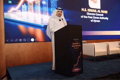Ismail Al Naqi, Director General of the Free Zones Authority of Ajman, speaking at the UAE Growth & Investment Forum 