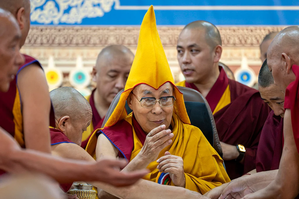 Tibetan spiritual leader the Dalai Lama presides over an event celebrating his 90th birthday according to a Tibetan calendar at the Tsuglakhang temple in Dharamshala, India, Monday, June 30, 2025, ahead of his birthday according to the Gregorian calendar on July 6. 