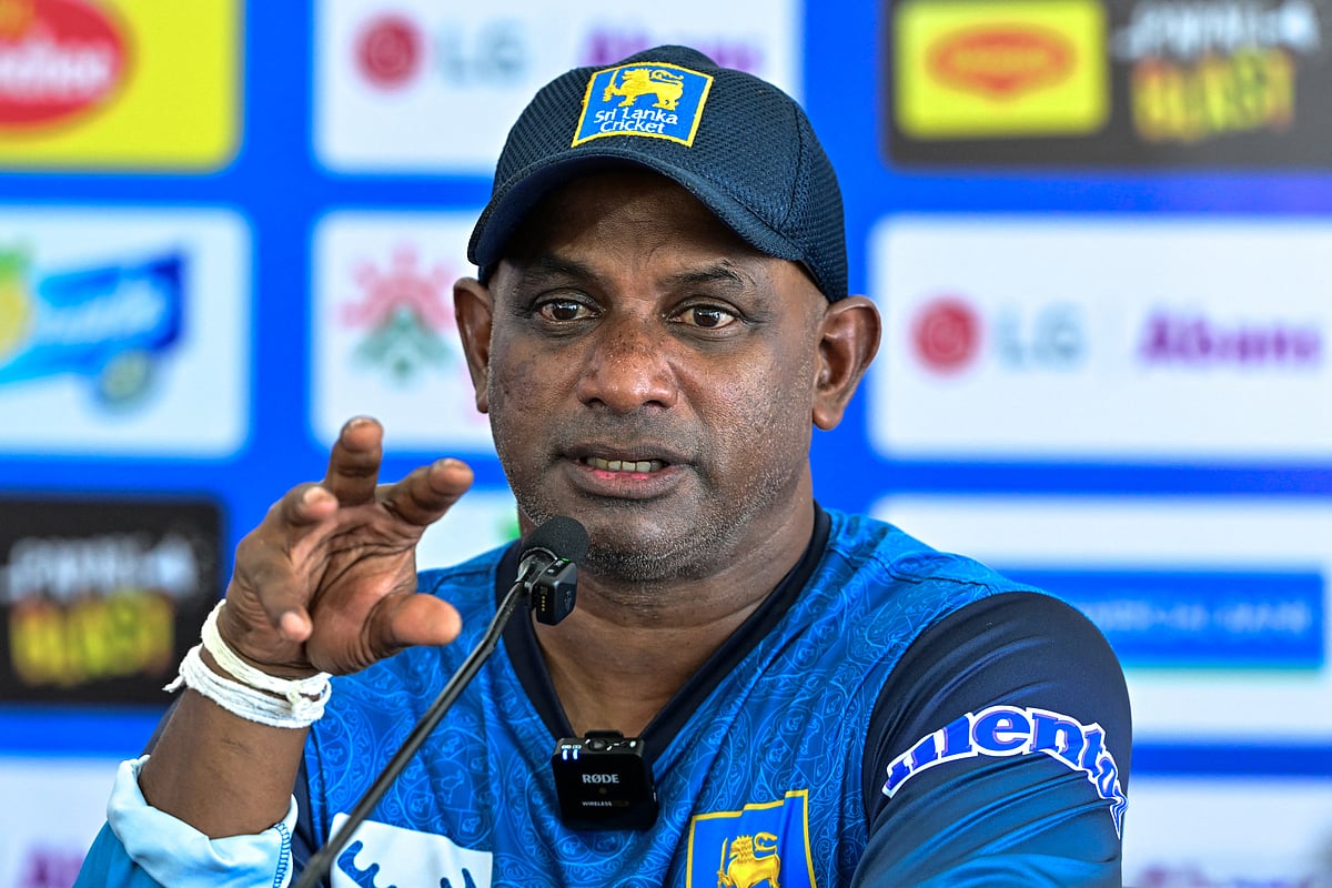 Sri Lanka's head coach Sanath Jayasuriya addresses a press conference at the R. Premadasa International Cricket Stadium in Colombo on July 4, 2025, on the eve of the second one-day international (ODI) cricket match between Sri Lanka and Bangladesh.